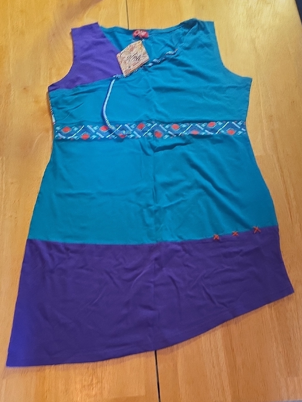 Teal and Purple Asymmetrical Women's Dress
